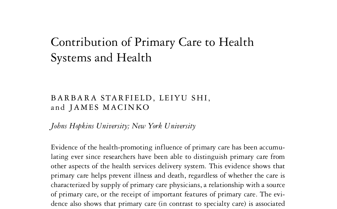 Contribution of Primary Care to Health Systems and Health